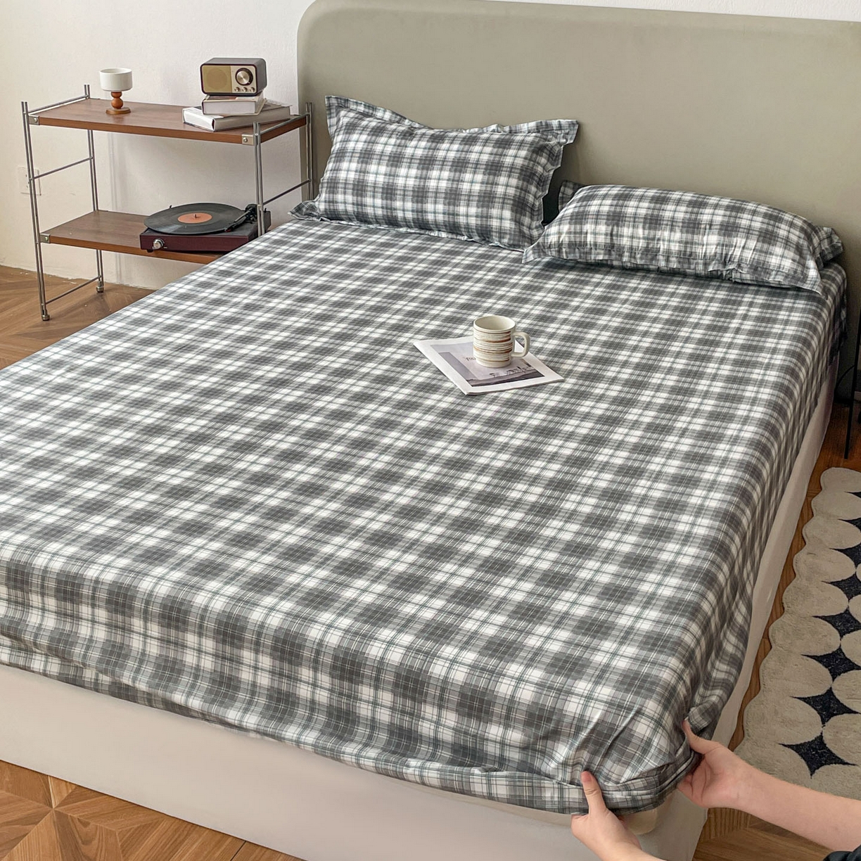 91家纺网 家纺一手货源 找家纺 楠沐家纺 2026新款无印风单层床笠床垫保护套 洛可可灰