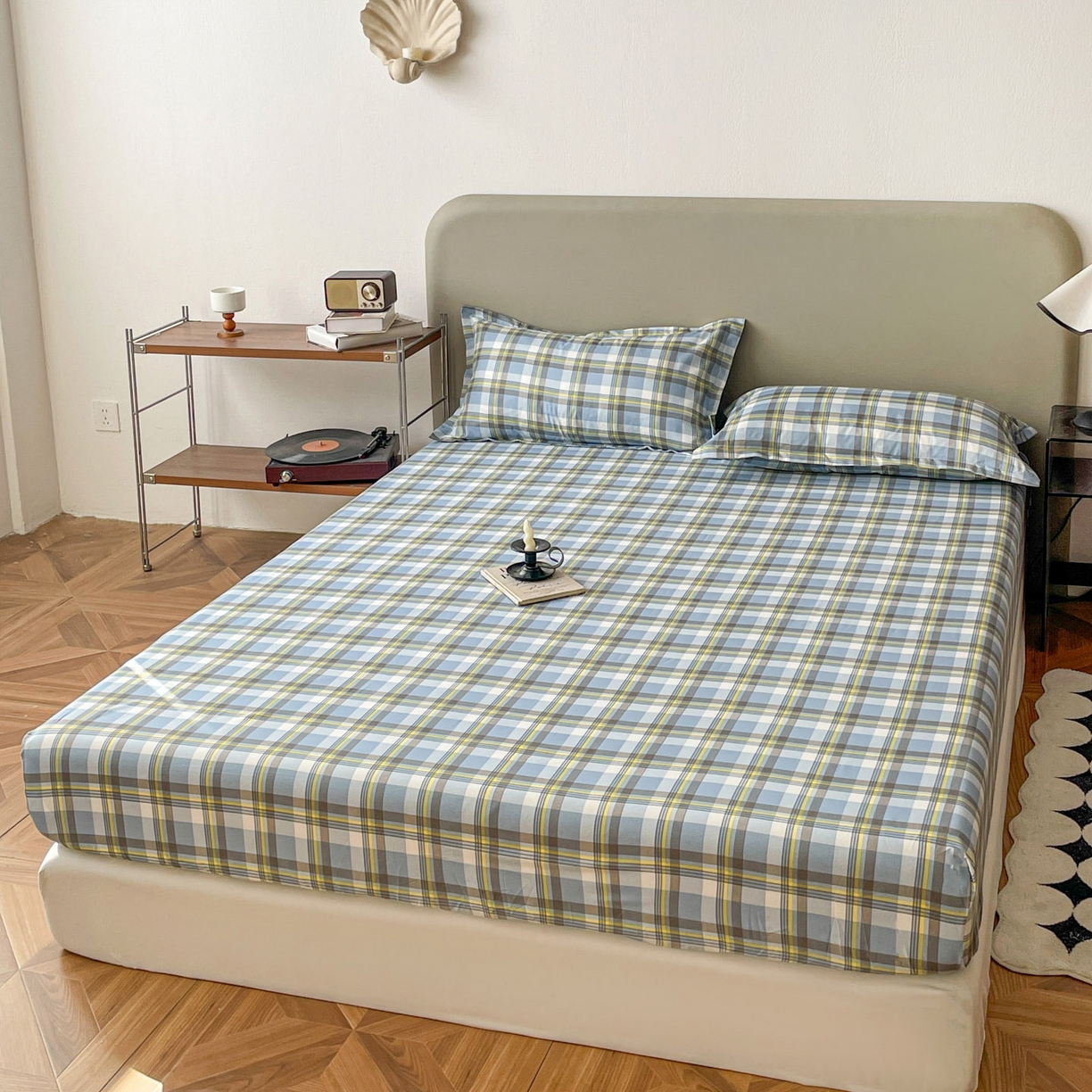 91家纺网 家纺一手货源 找家纺 楠沐家纺 2026新款无印风单层床笠床垫保护套 炫彩蓝格