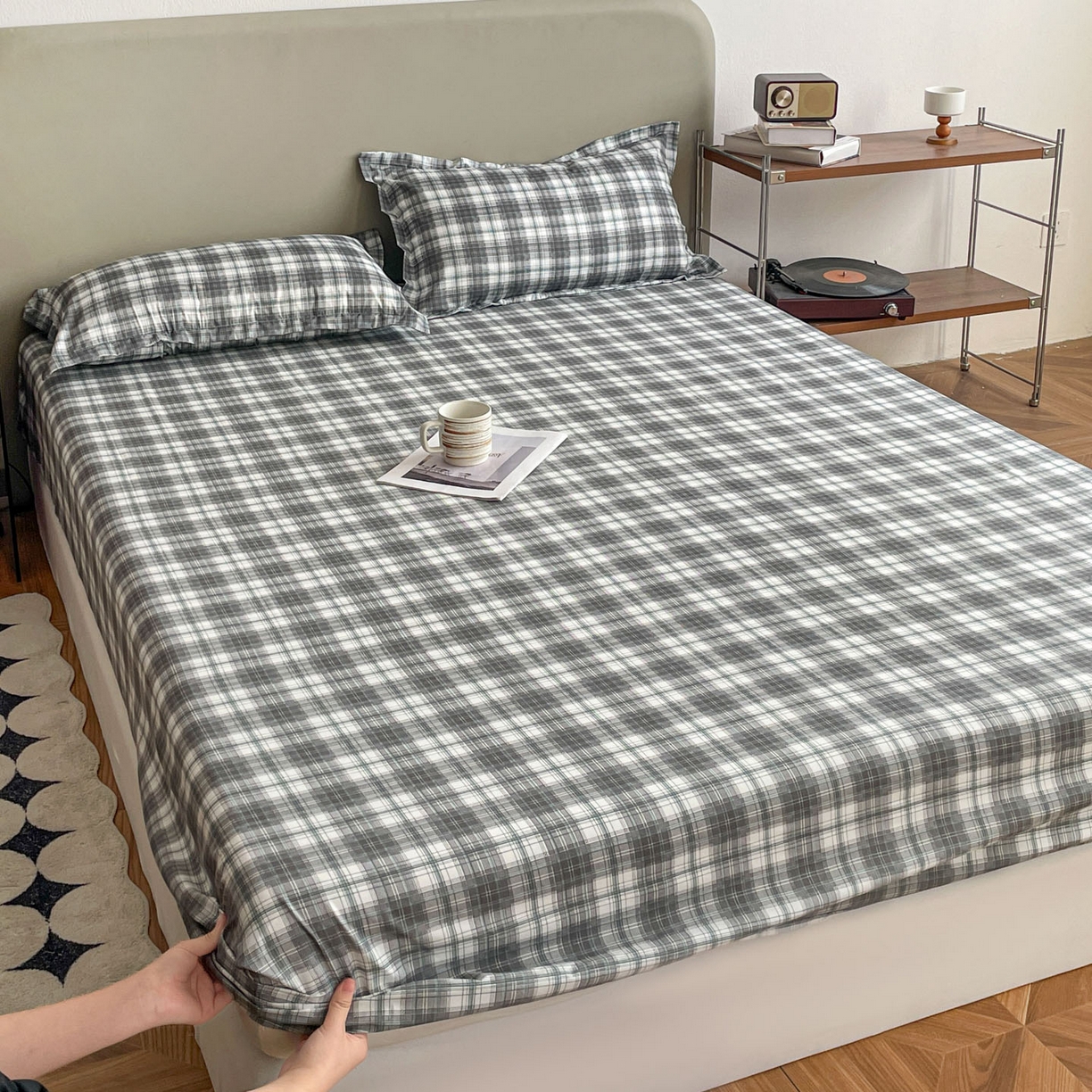 91家纺网 家纺一手货源 找家纺 楠沐家纺 2026新款无印风单层床笠床垫保护套 洛可可灰