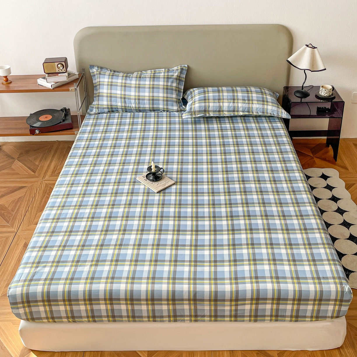 91家纺网 家纺一手货源 找家纺 楠沐家纺 2026新款无印风单层床笠床垫保护套 炫彩蓝格