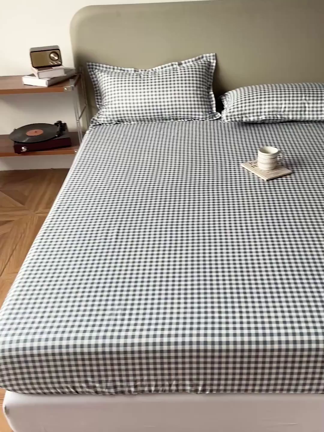 91家纺网 家纺一手货源 找家纺 楠沐家纺 2026新款无印风单层床笠床垫保护套 布丁格蓝