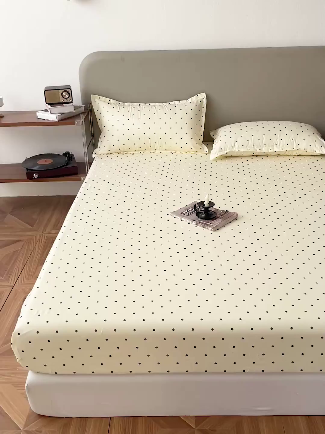 91家纺网 家纺一手货源 找家纺 楠沐家纺 2026新款无印风单层床笠床垫保护套 粉色波点