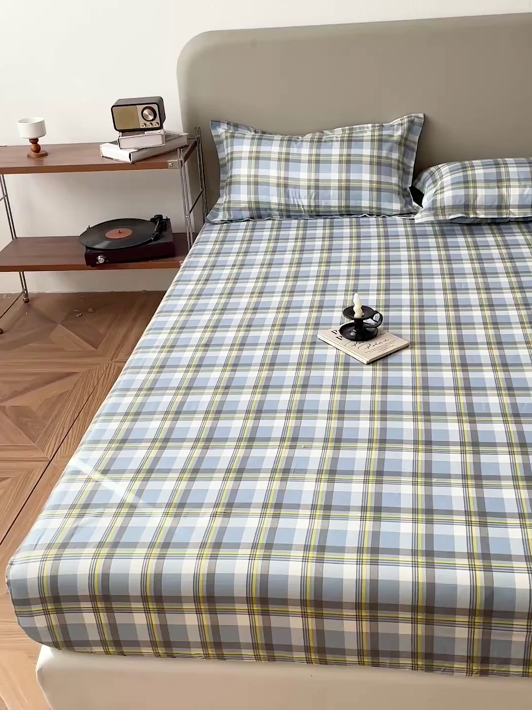 91家纺网 家纺一手货源 找家纺 楠沐家纺 2026新款无印风单层床笠床垫保护套 炫彩蓝格