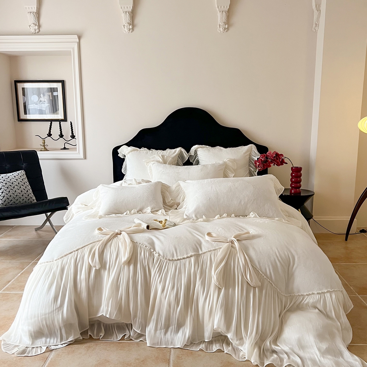 91家纺网 家纺一手货源 找家纺 （总）吾欢心 2026秋冬新款公主风加厚高克重全消光婴儿绒四件套爱莉丝系列新年安可拉红