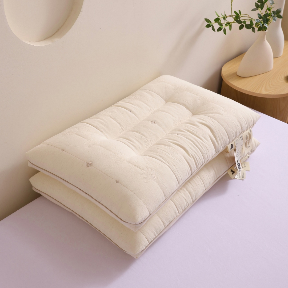 91家纺网 家纺一手货源 找家纺 （总）yyds网供 2025新款棉麻深睡枕芯纯棉亚麻混纺面料整头刺绣天然抑菌全棉麻枕头枕芯