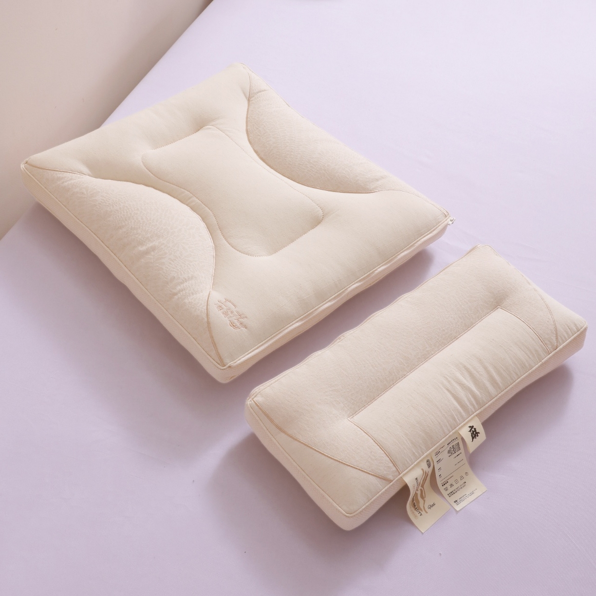 91家纺网 家纺一手货源 找家纺 （总）yyds网供 2025新款朝颜织梦双生护颈枕芯亲肤层纯棉亚麻面料可拆卸子母全棉麻枕头枕芯