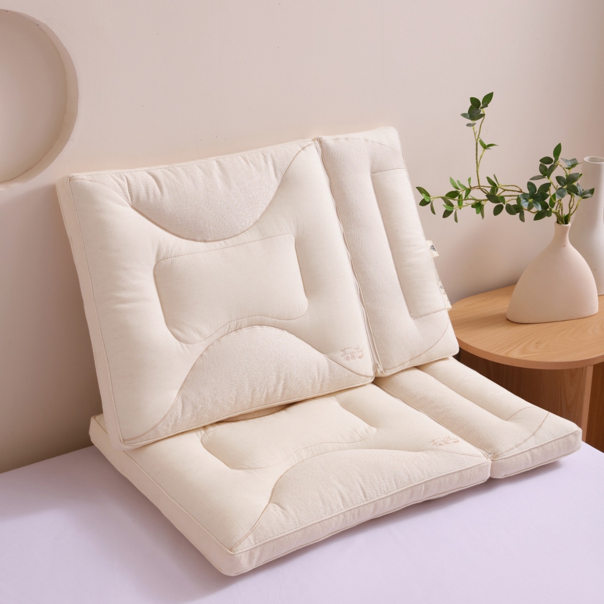 91家纺网 家纺一手货源 找家纺 （总）yyds网供 2025新款朝颜织梦双生护颈枕芯亲肤层纯棉亚麻面料可拆卸子母全棉麻枕头枕芯