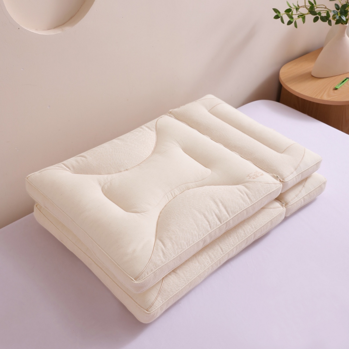 91家纺网 家纺一手货源 找家纺 （总）yyds网供 2025新款朝颜织梦双生护颈枕芯亲肤层纯棉亚麻面料可拆卸子母全棉麻枕头枕芯