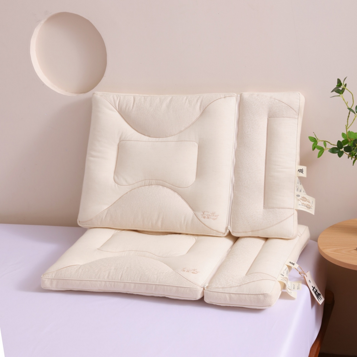 91家纺网 家纺一手货源 找家纺 （总）yyds网供 2025新款朝颜织梦双生护颈枕芯亲肤层纯棉亚麻面料可拆卸子母全棉麻枕头枕芯