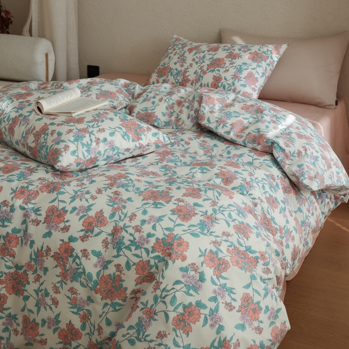 91家纺网 家纺一手货源 找家纺 棉眠 2026新款全棉纯棉印花四件套 粉黛