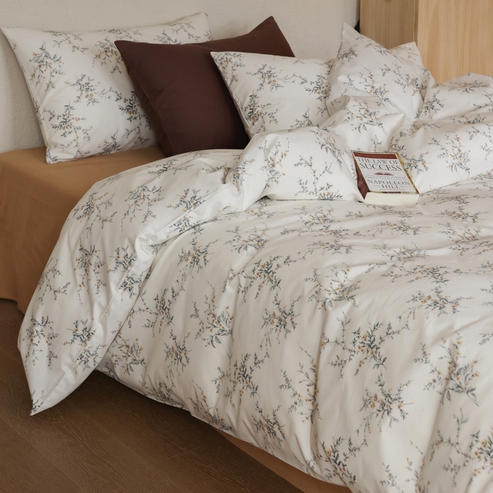 91家纺网 家纺一手货源 找家纺 棉眠 2026新款全棉纯棉印花四件套 浅茶