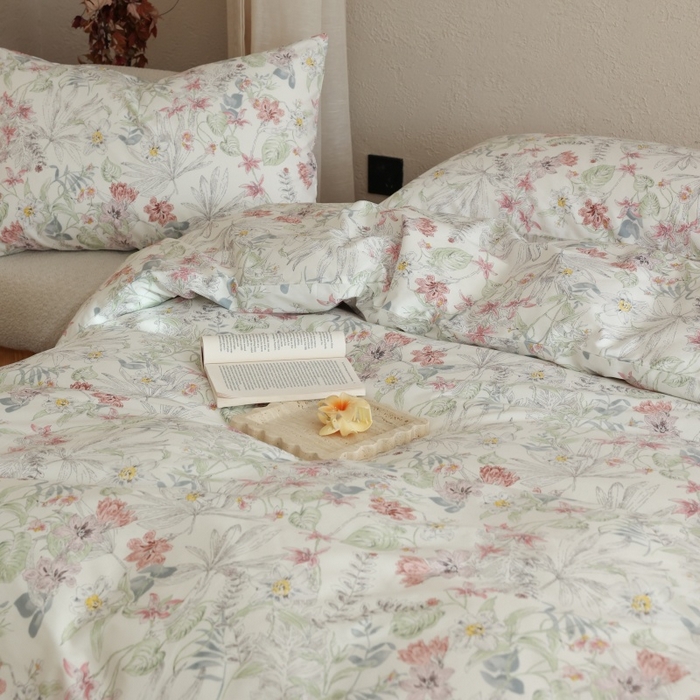 91家纺网 家纺一手货源 找家纺 棉眠 2026新款全棉纯棉印花四件套 蔷薇诗集（白）