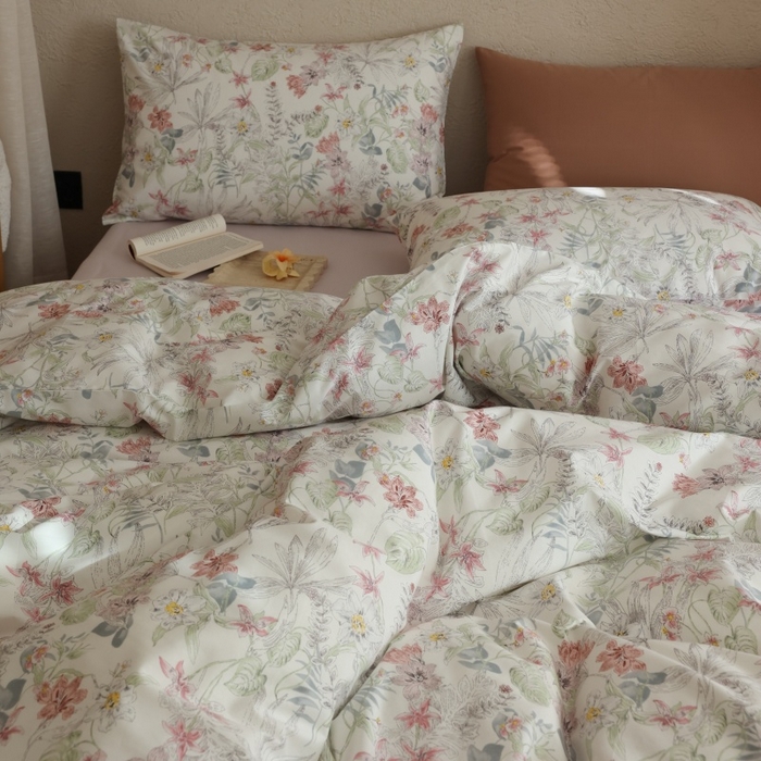 91家纺网 家纺一手货源 找家纺 棉眠 2026新款全棉纯棉印花四件套 蔷薇诗集（白）