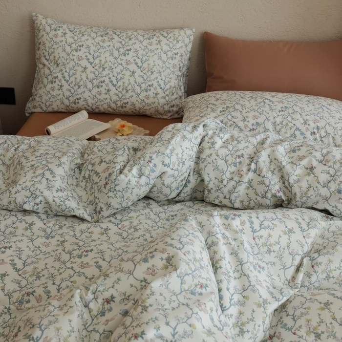 91家纺网 家纺一手货源 找家纺 棉眠 2026新款全棉纯棉印花四件套 松下花枝