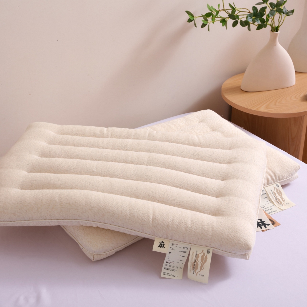 91家纺网 家纺一手货源 找家纺 （总）yyds网供 2025新款麻间絮语低枕芯全棉麻面料定型低枕纯棉亚麻云感舒适枕头枕芯