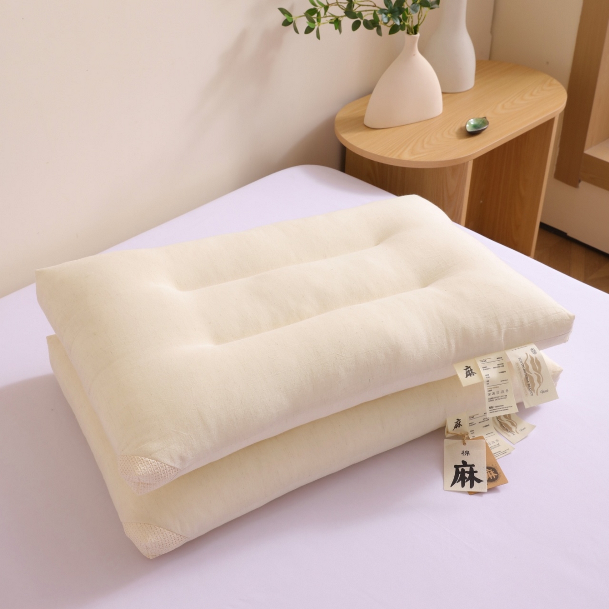91家纺网 家纺一手货源 找家纺 （总）yyds网供 2025新款时光可水洗枕头纯棉亚麻面料透气全棉麻整头过滤出水口定型枕枕头枕芯