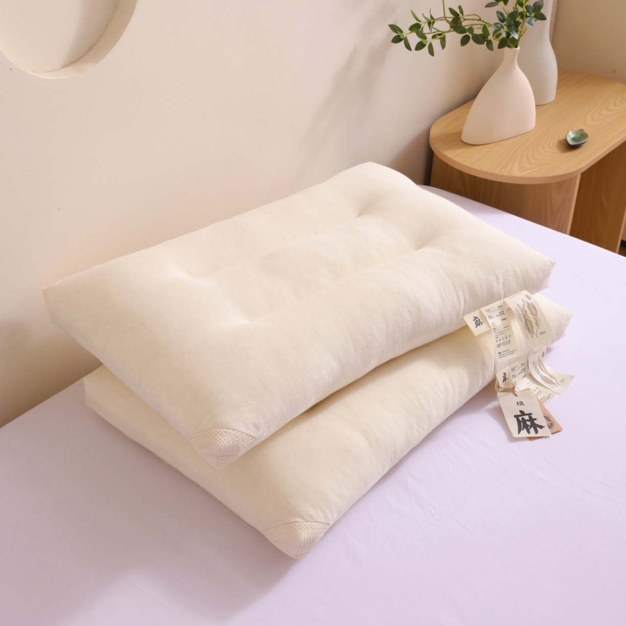 91家纺网 家纺一手货源 找家纺 （总）yyds网供 2025新款时光可水洗枕头纯棉亚麻面料透气全棉麻整头过滤出水口定型枕枕头枕芯