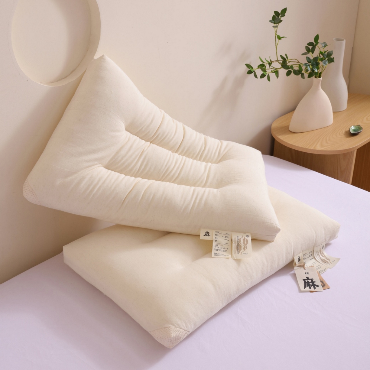 91家纺网 家纺一手货源 找家纺 （总）yyds网供 2025新款时光可水洗枕头纯棉亚麻面料透气全棉麻整头过滤出水口定型枕枕头枕芯