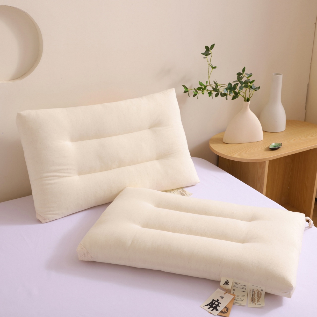 91家纺网 家纺一手货源 找家纺 （总）yyds网供 2025新款时光可水洗枕头纯棉亚麻面料透气全棉麻整头过滤出水口定型枕枕头枕芯