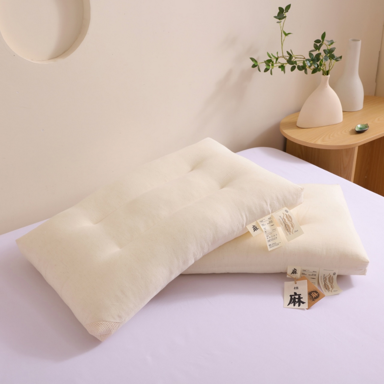 91家纺网 家纺一手货源 找家纺 （总）yyds网供 2025新款时光可水洗枕头纯棉亚麻面料透气全棉麻整头过滤出水口定型枕枕头枕芯
