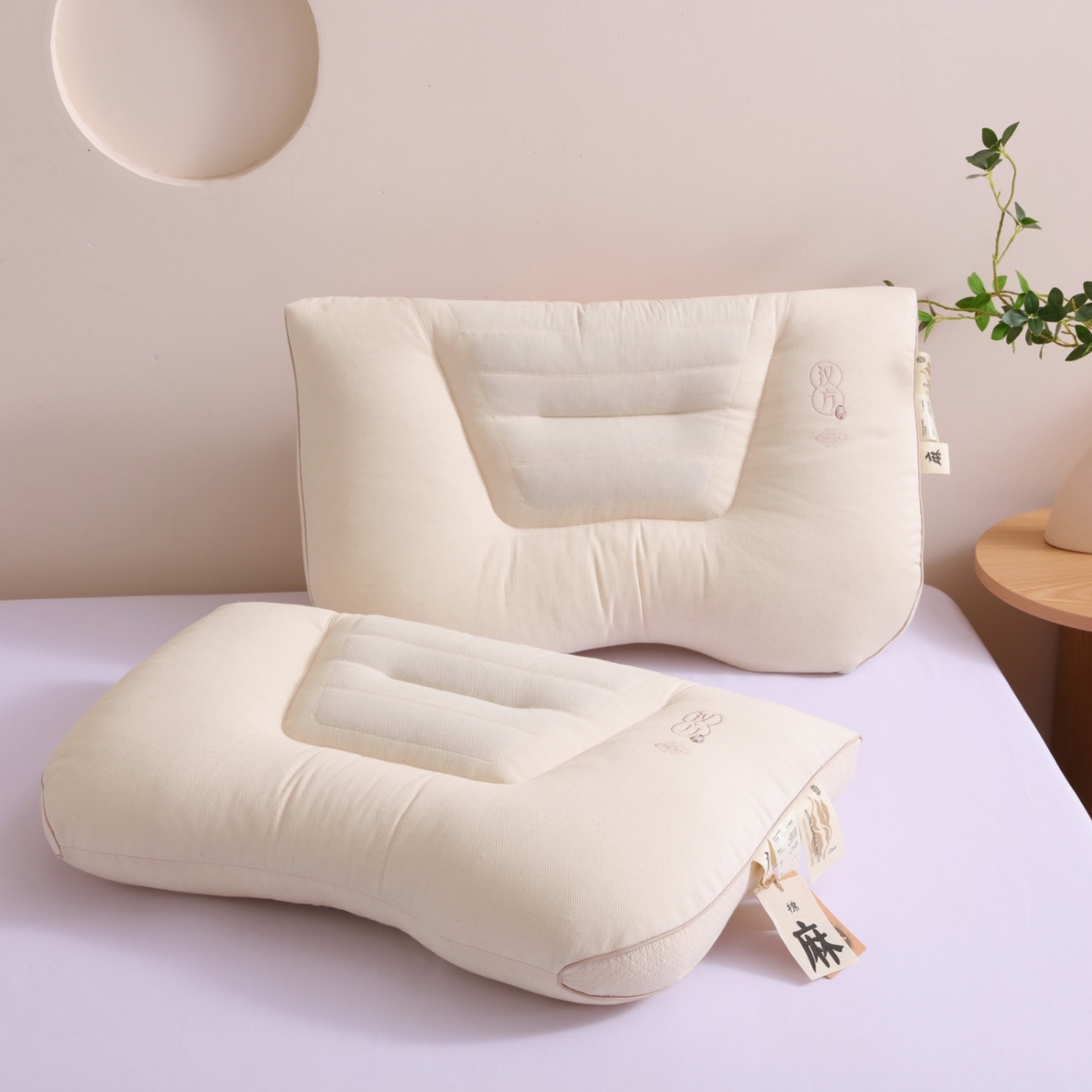 91家纺网 家纺一手货源 找家纺 （总）yyds网供 2025新款汉方眠麻枕芯决明子填充绣花枕头异形方形整头全棉纯棉亚麻定型枕枕头枕芯