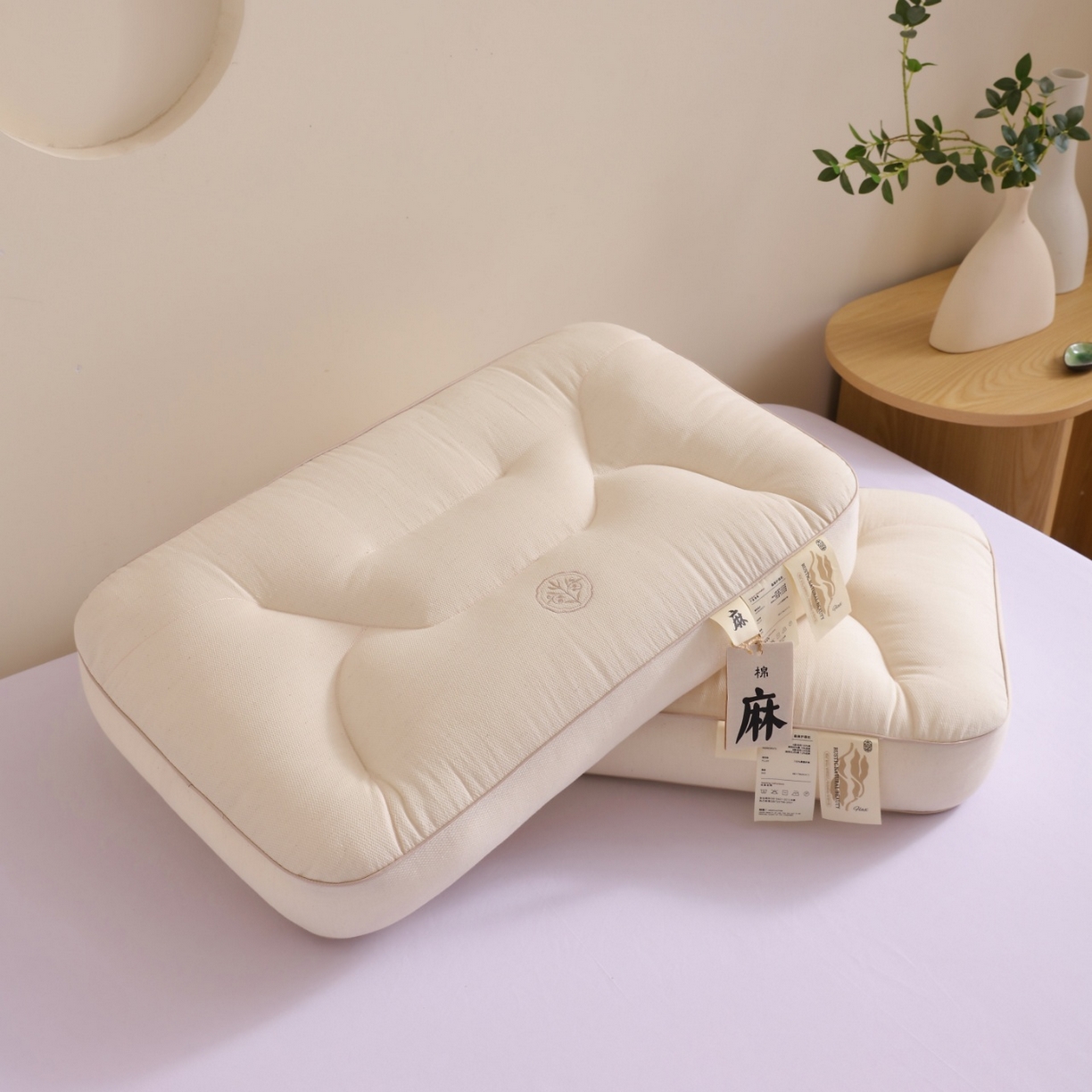 91家纺网 家纺一手货源 找家纺 （总）yyds网供 2025新款森麻护颈枕头天然全棉麻纯棉亚麻枕芯贴合颈椎线枕头枕芯