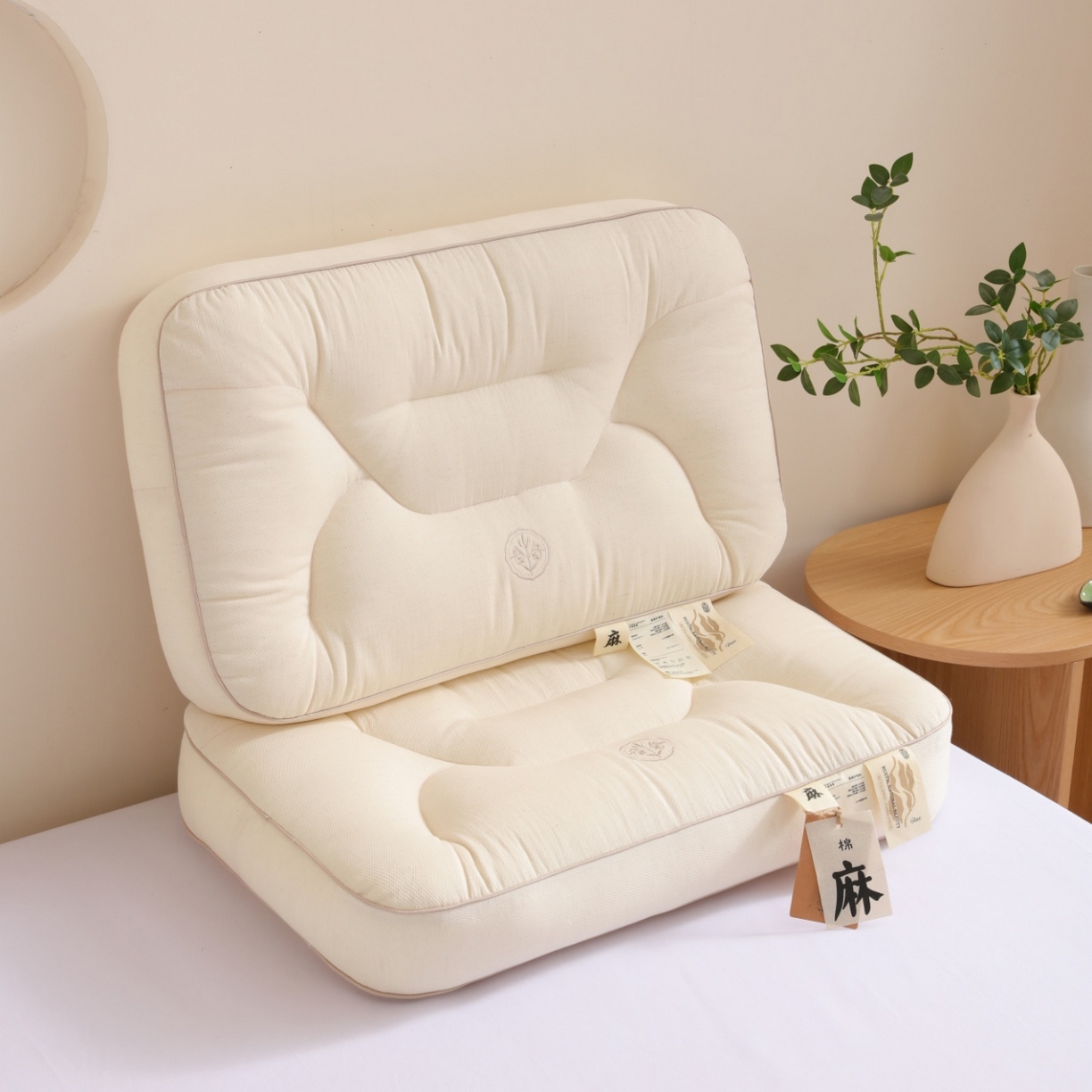 91家纺网 家纺一手货源 找家纺 （总）yyds网供 2025新款森麻护颈枕头天然全棉麻纯棉亚麻枕芯贴合颈椎线枕头枕芯