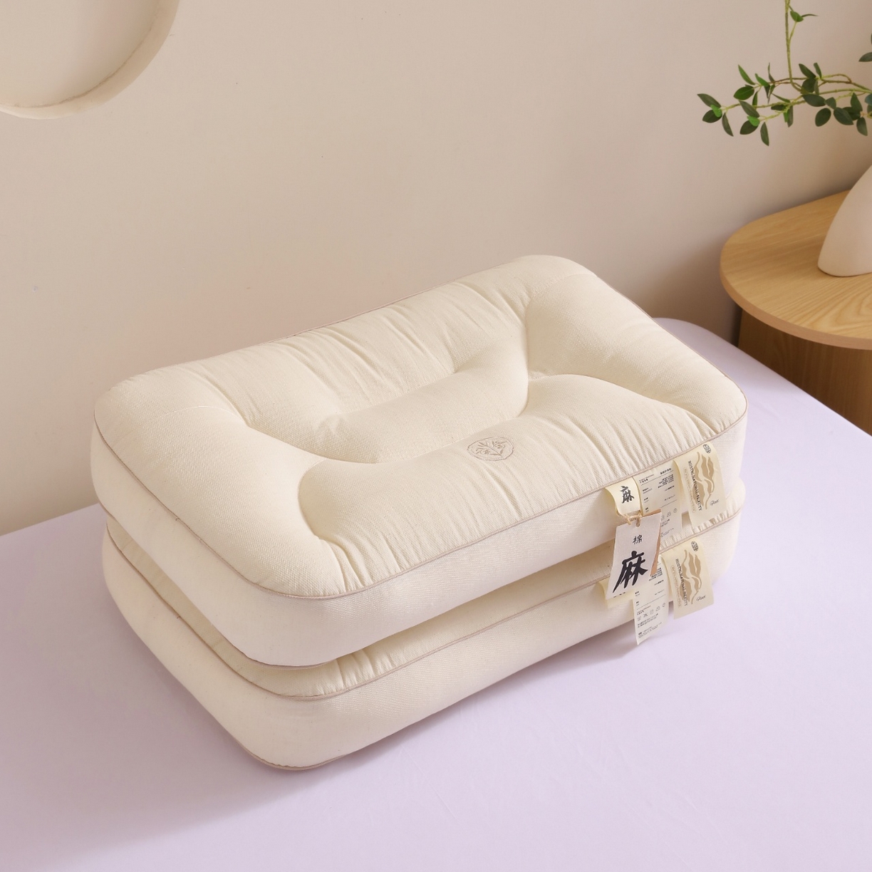 91家纺网 家纺一手货源 找家纺 （总）yyds网供 2025新款森麻护颈枕头天然全棉麻纯棉亚麻枕芯贴合颈椎线枕头枕芯