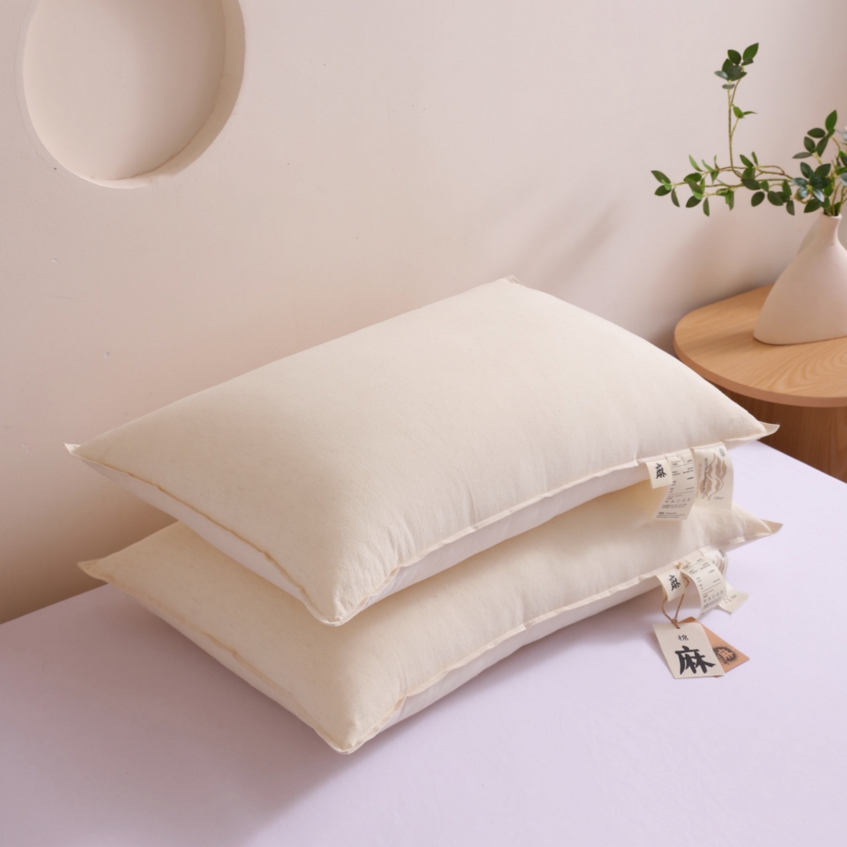 91家纺网 家纺一手货源 找家纺 （总）yyds网供 2025新款时光双针羽丝枕芯纯棉亚麻组合枕头全棉亲肤双针工艺紧密编织枕头枕芯