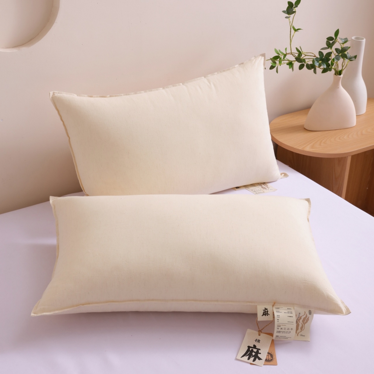 91家纺网 家纺一手货源 找家纺 （总）yyds网供 2025新款时光双针羽丝枕芯纯棉亚麻组合枕头全棉亲肤双针工艺紧密编织枕头枕芯