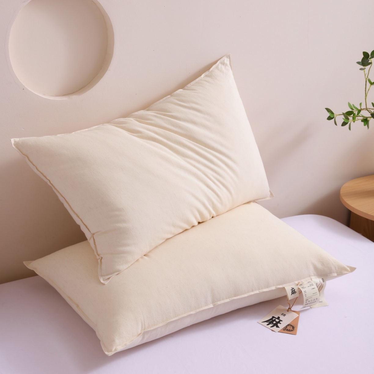 91家纺网 家纺一手货源 找家纺 （总）yyds网供 2025新款时光双针羽丝枕芯纯棉亚麻组合枕头全棉亲肤双针工艺紧密编织枕头枕芯