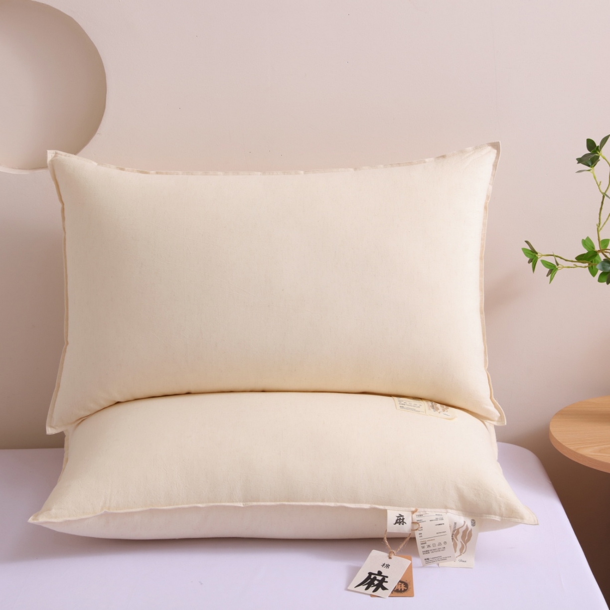 91家纺网 家纺一手货源 找家纺 （总）yyds网供 2025新款时光双针羽丝枕芯纯棉亚麻组合枕头全棉亲肤双针工艺紧密编织枕头枕芯