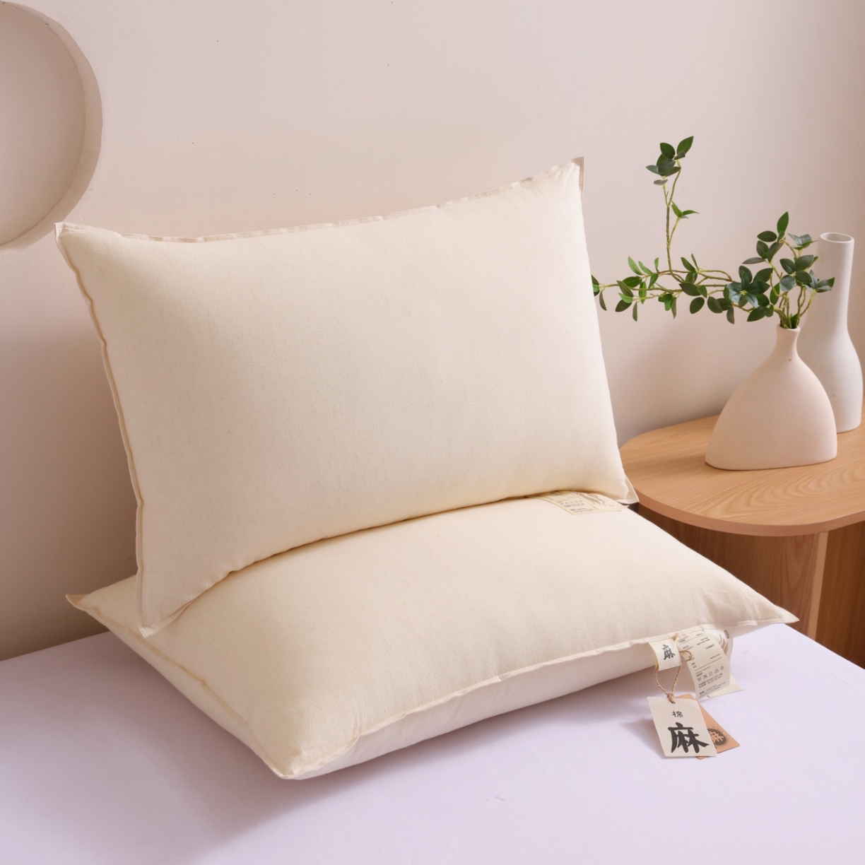 91家纺网 家纺一手货源 找家纺 （总）yyds网供 2025新款时光双针羽丝枕芯纯棉亚麻组合枕头全棉亲肤双针工艺紧密编织枕头枕芯