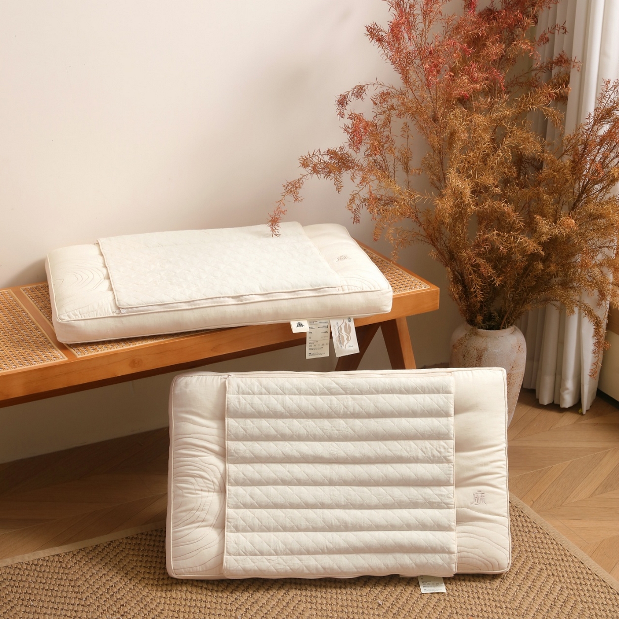 91家纺网 家纺一手货源 找家纺 （总）yyds网供 2025新款决明子填充木枳眠全棉麻枕芯清香养神纯棉亚麻枕头定型多功能枕头枕芯