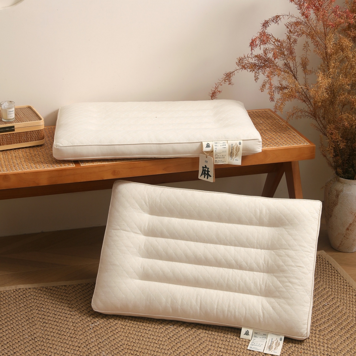 91家纺网 家纺一手货源 找家纺 （总）yyds网供 2025新款绗缝护颈枕芯长方形全棉麻枕头纯棉亚麻立体定型枕头枕芯