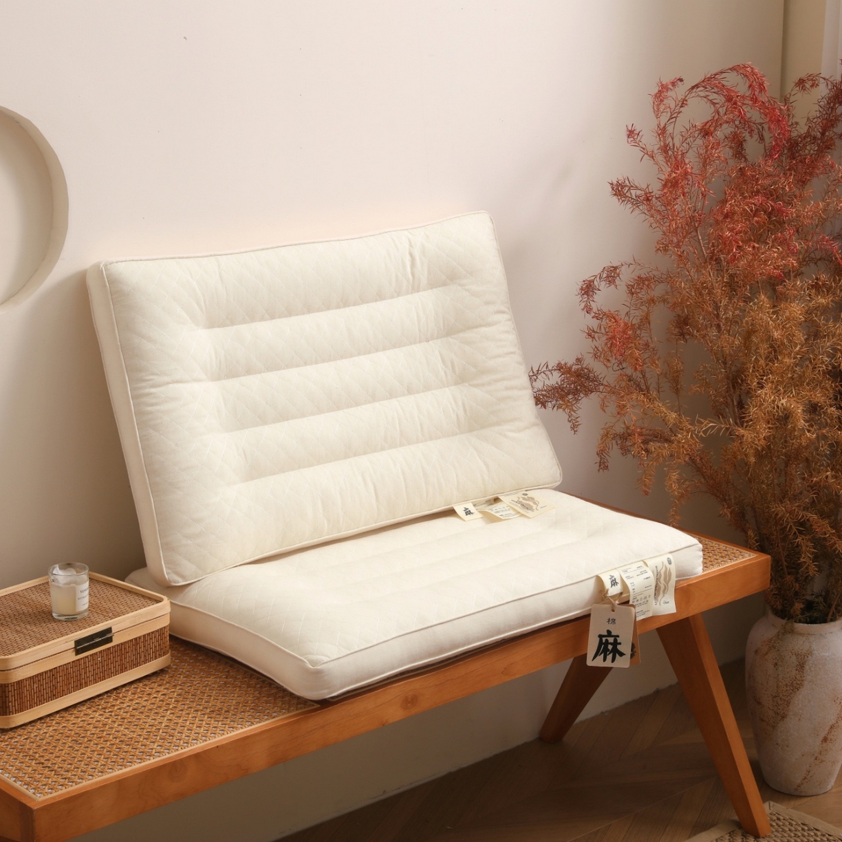 91家纺网 家纺一手货源 找家纺 （总）yyds网供 2025新款绗缝护颈枕芯长方形全棉麻枕头纯棉亚麻立体定型枕头枕芯