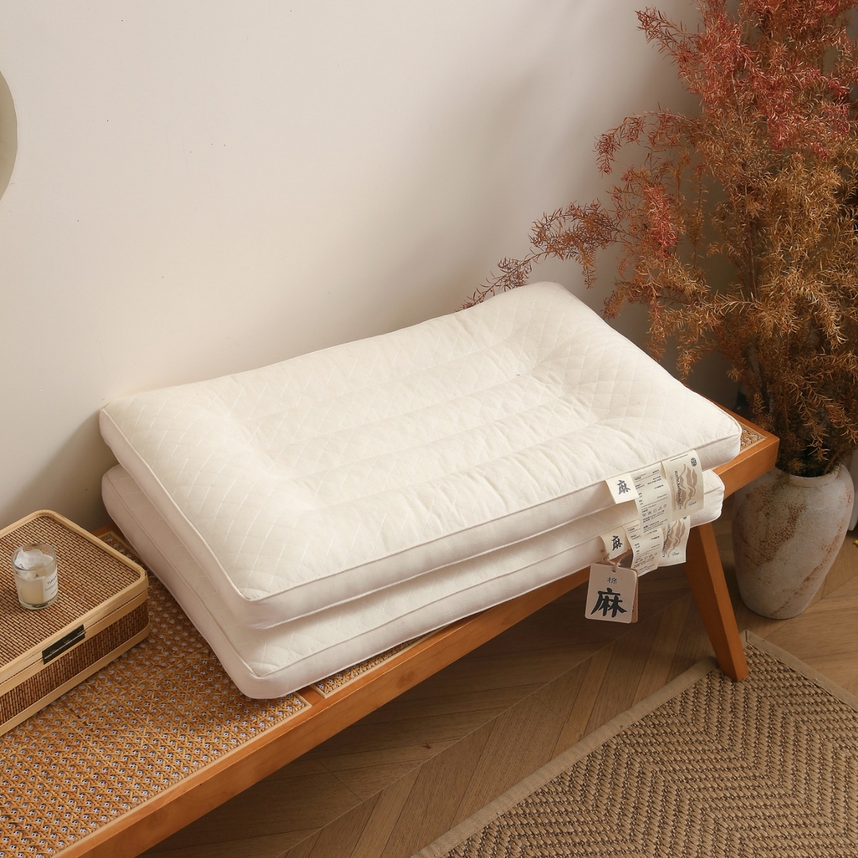 91家纺网 家纺一手货源 找家纺 （总）yyds网供 2025新款绗缝护颈枕芯长方形全棉麻枕头纯棉亚麻立体定型枕头枕芯