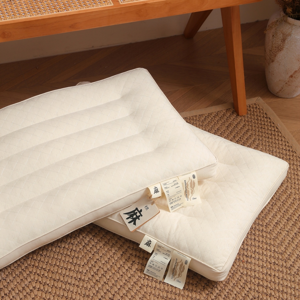 91家纺网 家纺一手货源 找家纺 （总）yyds网供 2025新款绗缝护颈枕芯长方形全棉麻枕头纯棉亚麻立体定型枕头枕芯