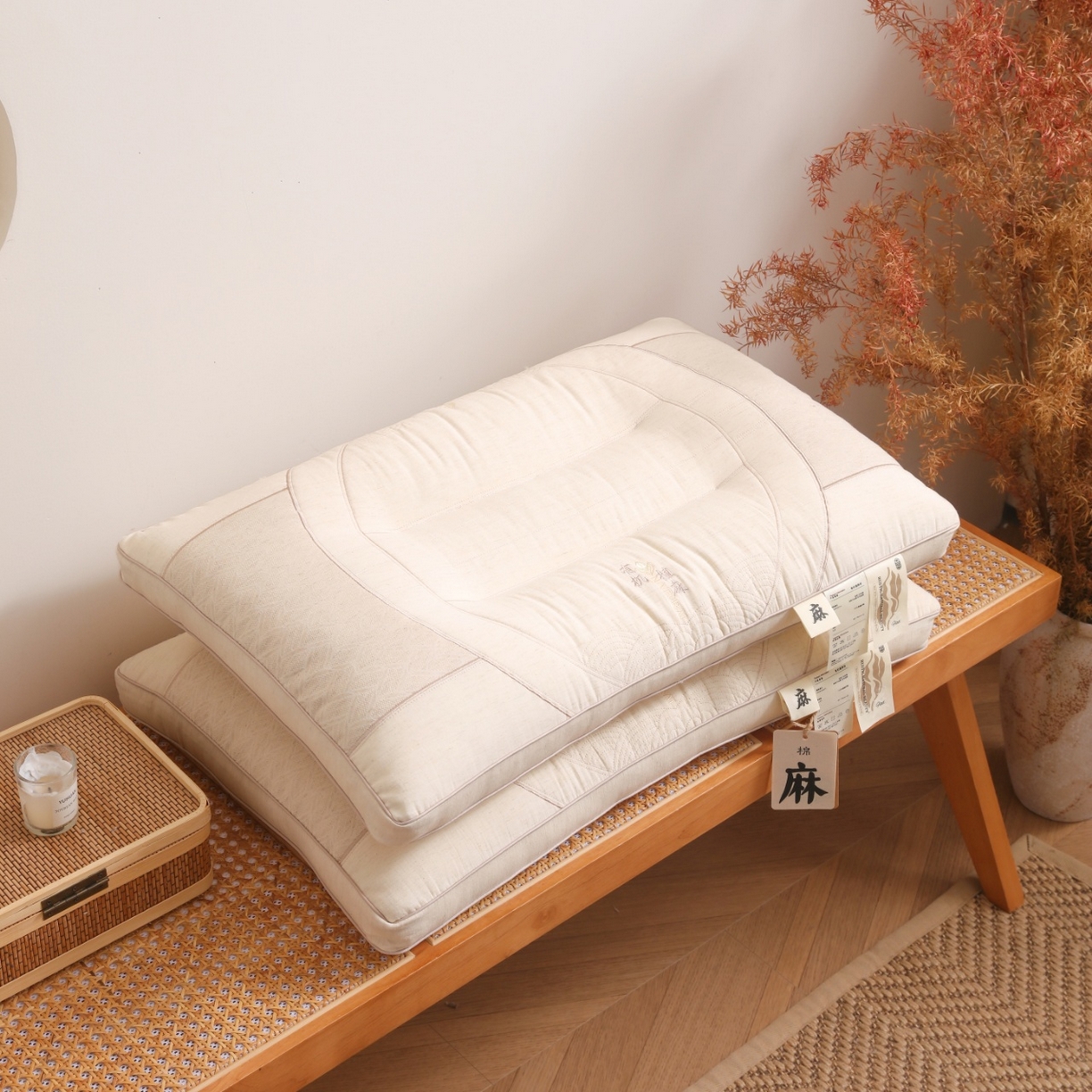 91家纺网 家纺一手货源 找家纺 （总）yyds网供 2025新款有机植麻枕护颈枕芯全棉麻面料天然透气纯棉亚麻刺绣枕头枕芯