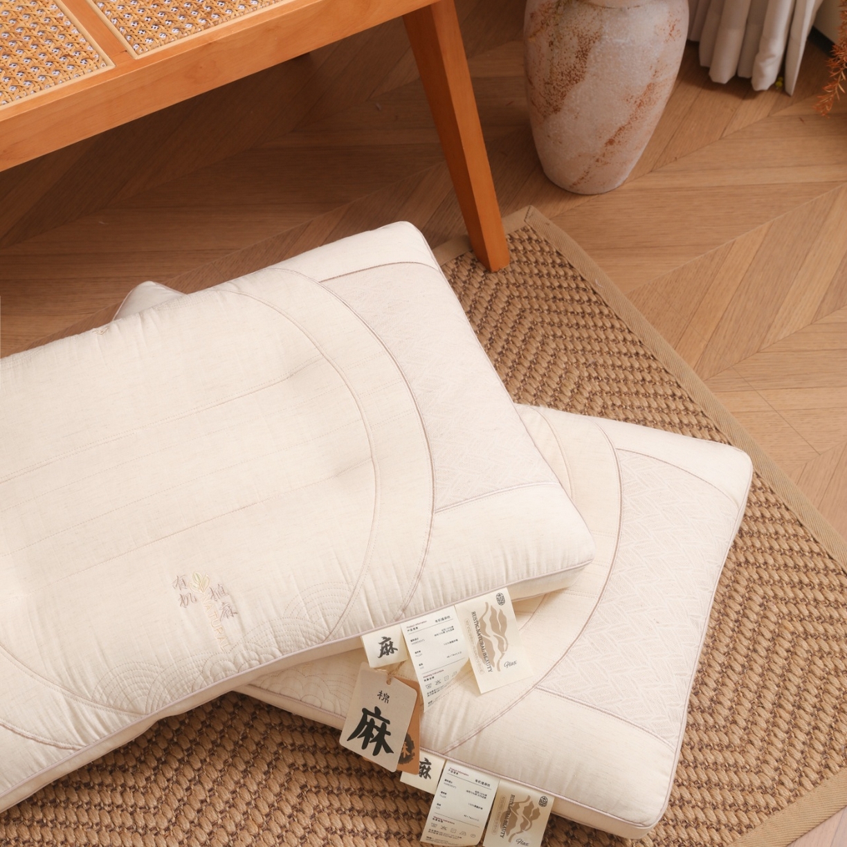 91家纺网 家纺一手货源 找家纺 （总）yyds网供 2025新款有机植麻枕护颈枕芯全棉麻面料天然透气纯棉亚麻刺绣枕头枕芯