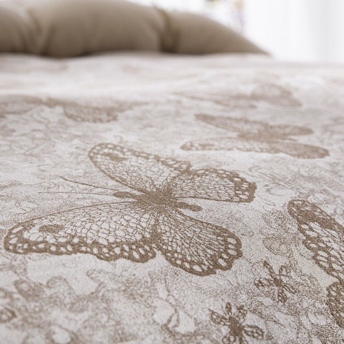 91家纺网 家纺一手货源 找家纺 （总）仰望棉麻双层纱供应链 2025新款全棉纯棉色织提花纽扣款四件套-蝶恋