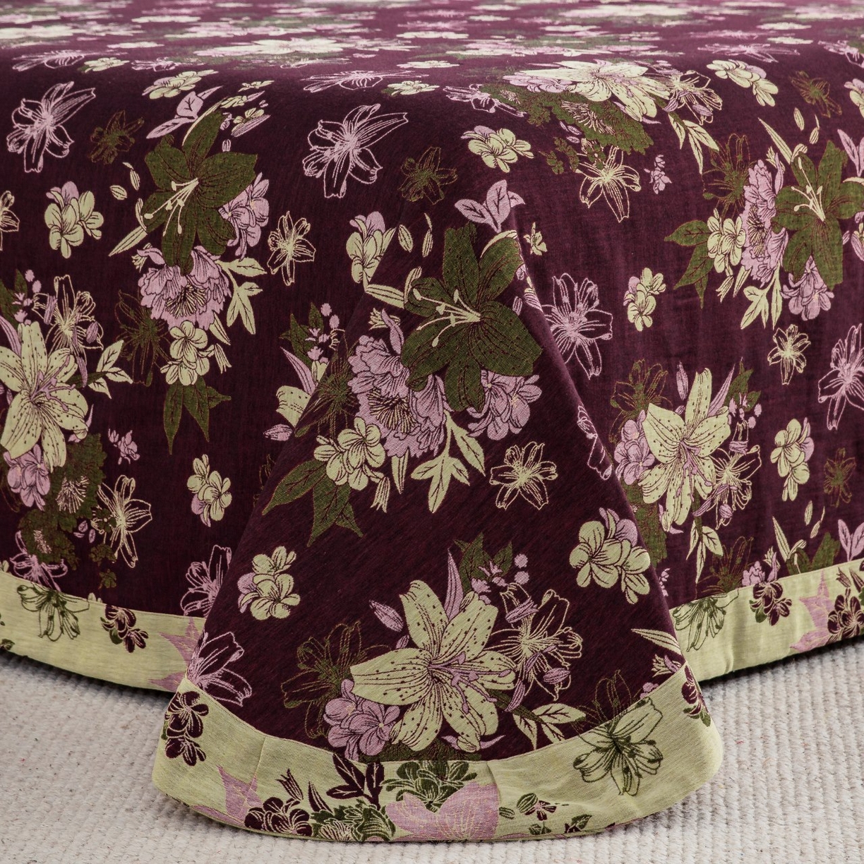 91家纺网 家纺一手货源 找家纺 （总）仰望棉麻双层纱供应链 2025新款全棉纯棉色织提花纽扣款四件套-百合颂