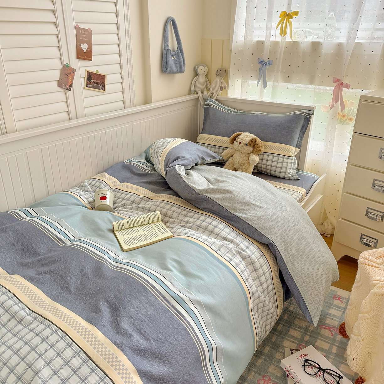 尚帛 2026新款全棉品质喷气印花爆款四件套 多规格套件 单品系列-四件套学生款 爱之艺术-灰