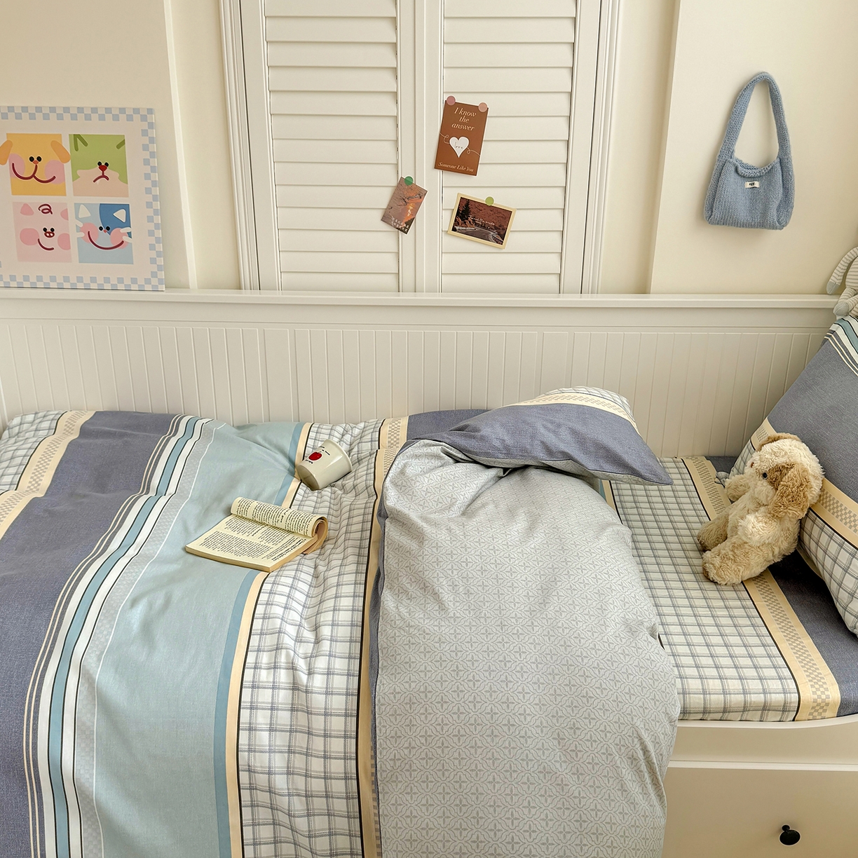 91家纺网 家纺一手货源 找家纺 尚帛 2026新款全棉品质喷气印花爆款四件套 多规格套件 单品系列-四件套学生款 爱之艺术-灰