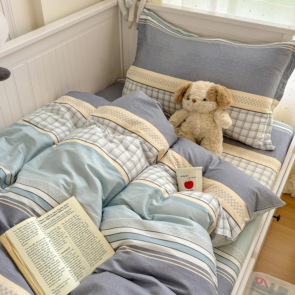 91家纺网 家纺一手货源 找家纺 尚帛 2026新款全棉品质喷气印花爆款四件套 多规格套件 单品系列-四件套学生款 爱之艺术-灰