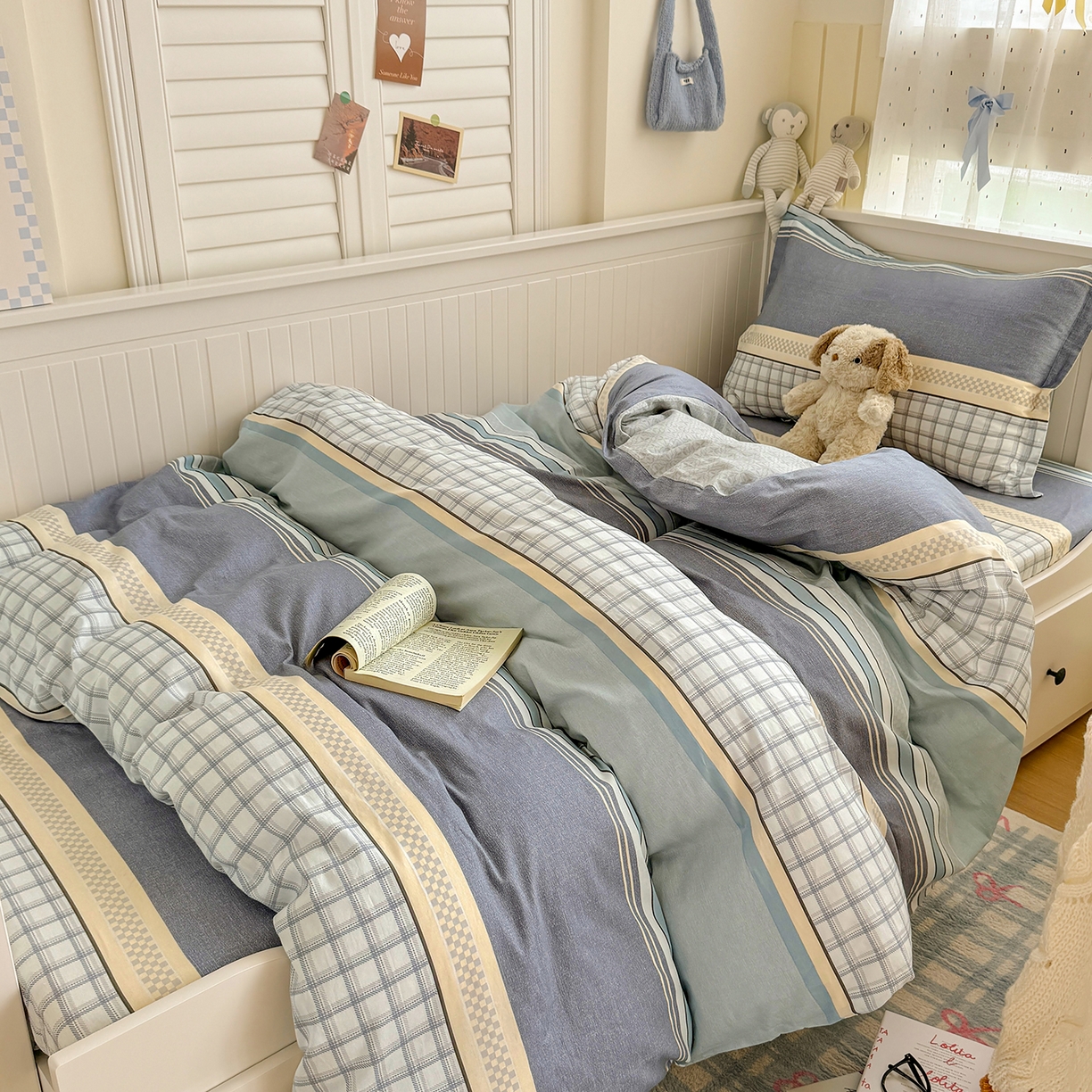 91家纺网 家纺一手货源 找家纺 尚帛 2026新款全棉品质喷气印花爆款四件套 多规格套件 单品系列-四件套学生款 爱之艺术-灰