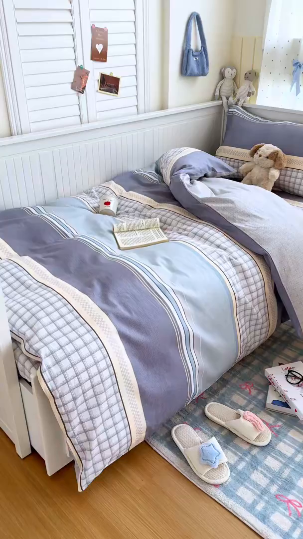 91家纺网 家纺一手货源 找家纺 尚帛 2026新款全棉品质喷气印花爆款四件套 多规格套件 单品系列-四件套学生款 爱之艺术-灰