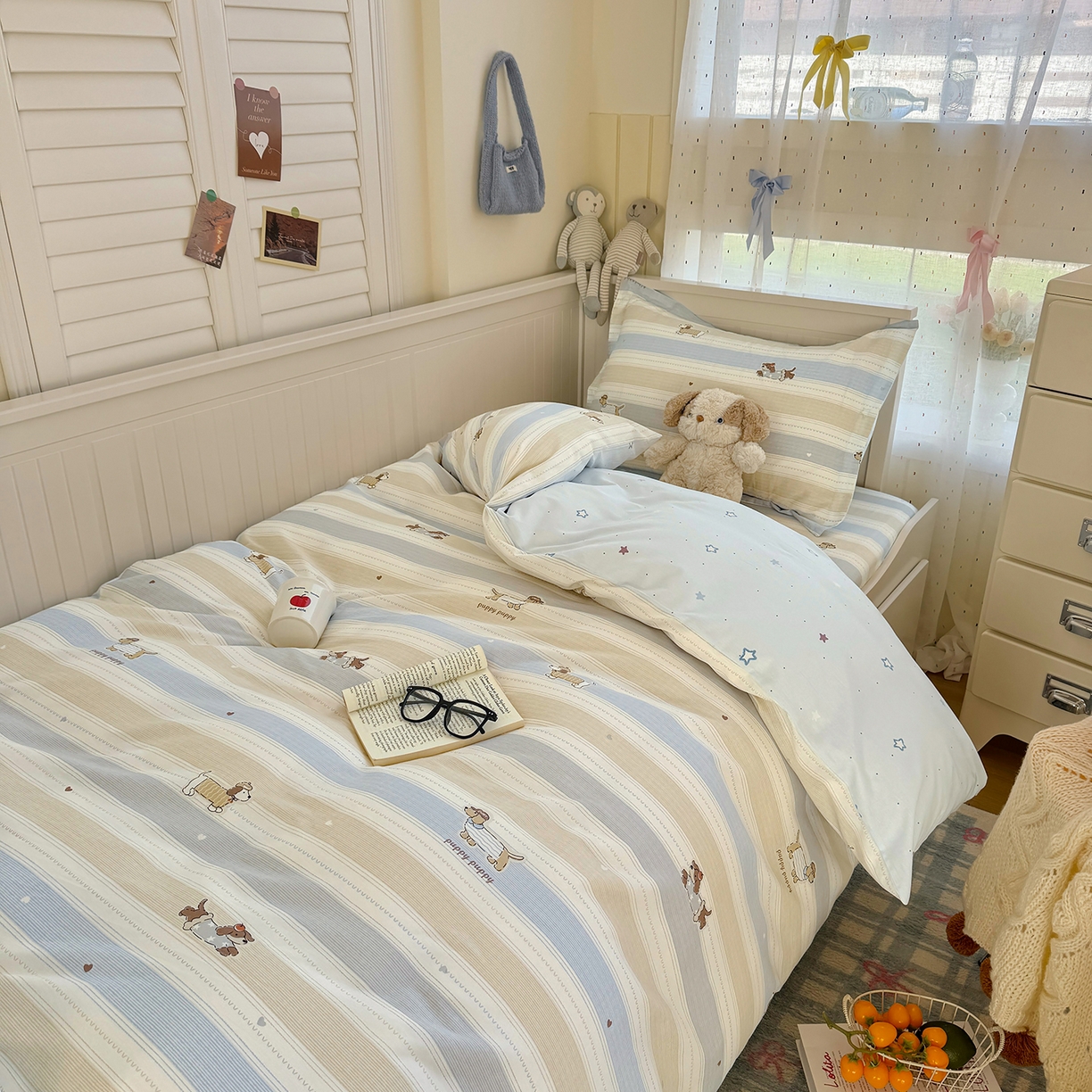 尚帛 2026新款全棉品质喷气印花爆款四件套 多规格套件 单品系列-四件套学生款 奔跑小狗