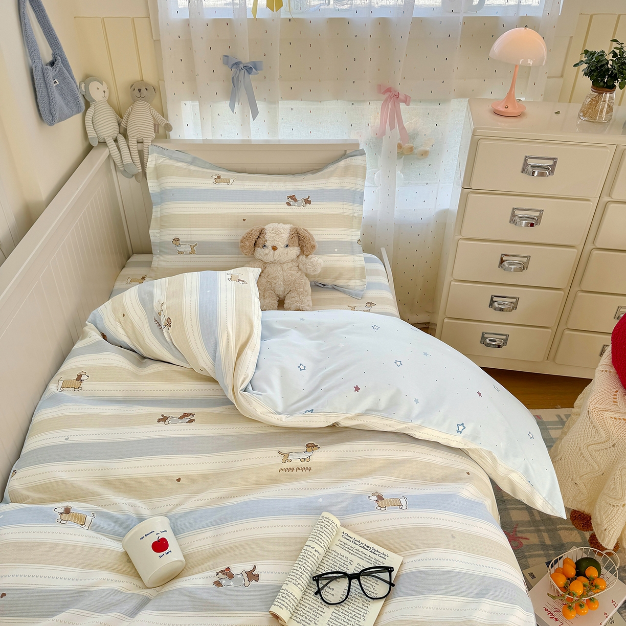 91家纺网 家纺一手货源 找家纺 尚帛 2026新款全棉品质喷气印花爆款四件套 多规格套件 单品系列-四件套学生款 奔跑小狗