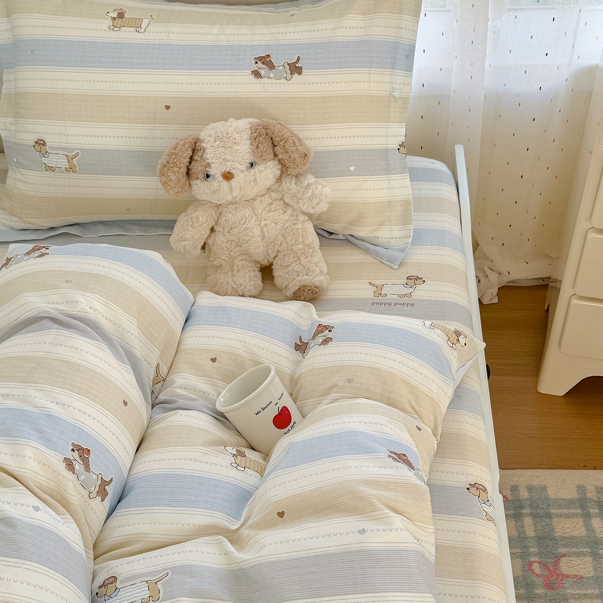 91家纺网 家纺一手货源 找家纺 尚帛 2026新款全棉品质喷气印花爆款四件套 多规格套件 单品系列-四件套学生款 奔跑小狗